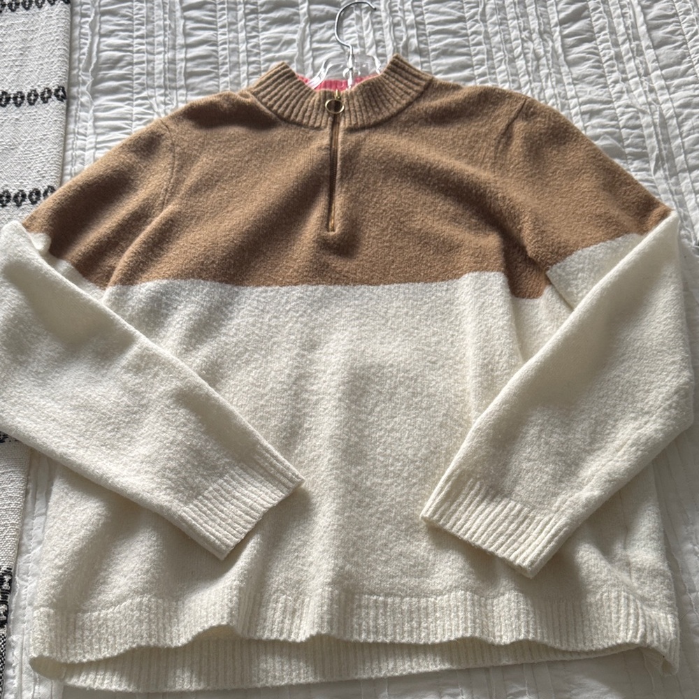 J. Crew Extra Soft Tan and Cream Women's Cowl Neck Sweater, Size Large